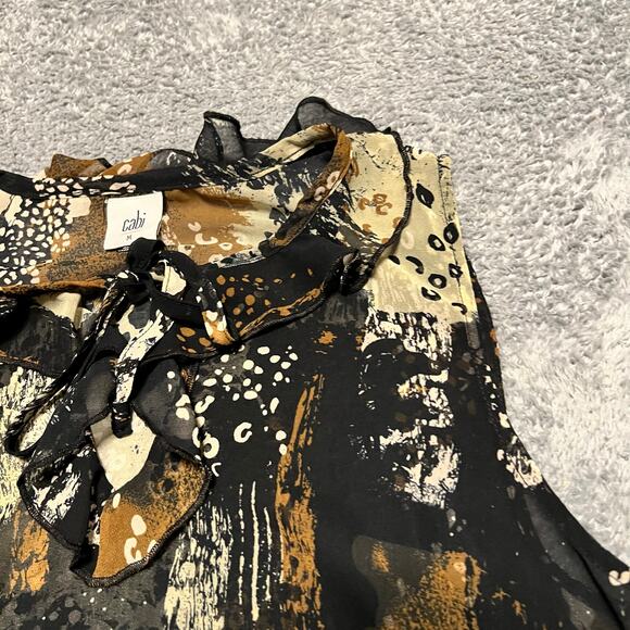 Cabi Tank Top Shirt Womens Medium Incandescent Black Ruffle Tie Neck Sheer 4185 - Picture 2 of 7